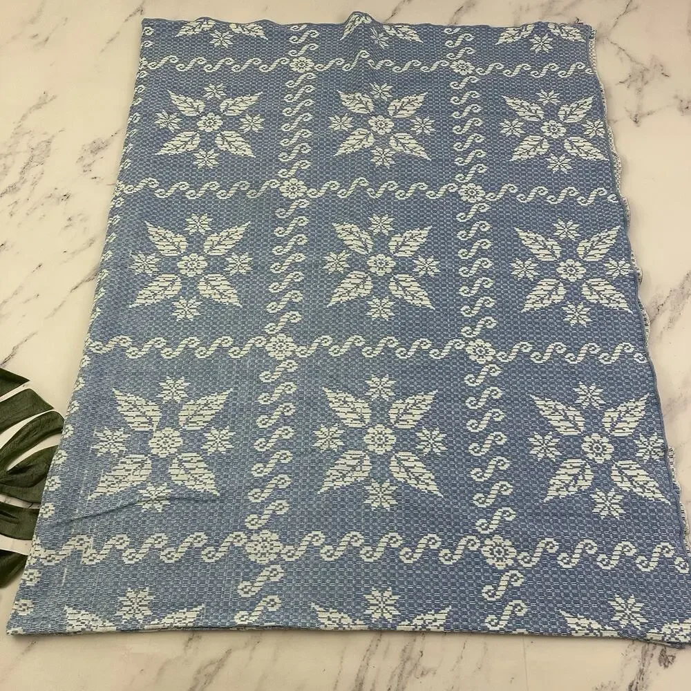 Stevens Vintage 70s Bedspread Coverlet Set of 2 Twin Size Blue White Floral